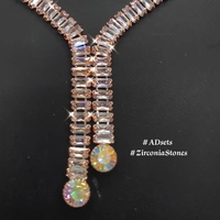 597 Berina Cubic Zirconia Rhodium Necklace Set With Earrings SKU597  - Gold, free Size