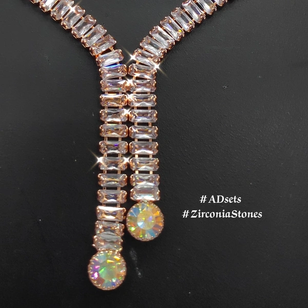 597 Berina Cubic Zirconia Rhodium Necklace Set With Earrings SKU597  - Gold, free Size