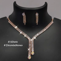 597 Berina Cubic Zirconia Rhodium Necklace Set With Earrings SKU597  - Gold, free Size