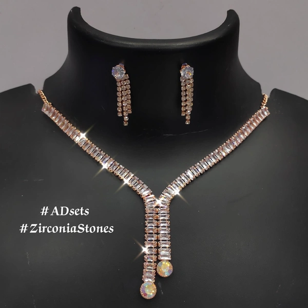 597 Berina Cubic Zirconia Rhodium Necklace Set With Earrings SKU597  - Gold, free Size