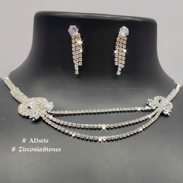 Necklace  AD NECKLACE SET SILVER 540SKU  - Golden Tainoi, free Size