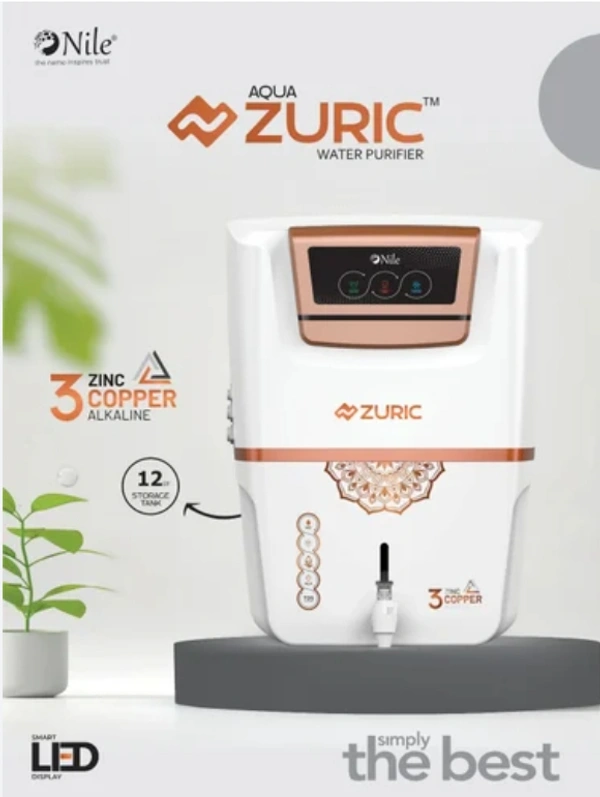 AQUA Zuric RO Water Purifier With Alkaline, Copper, Ro, Tds, Wall or Countertop Installation, 12L Storage White Home and Kitchen Use - Black