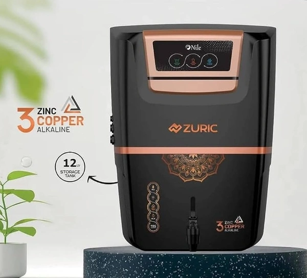 AQUA Zuric RO Water Purifier With Alkaline, Copper, Ro, Tds, Wall or Countertop Installation, 12L Storage White Home and Kitchen Use - Black