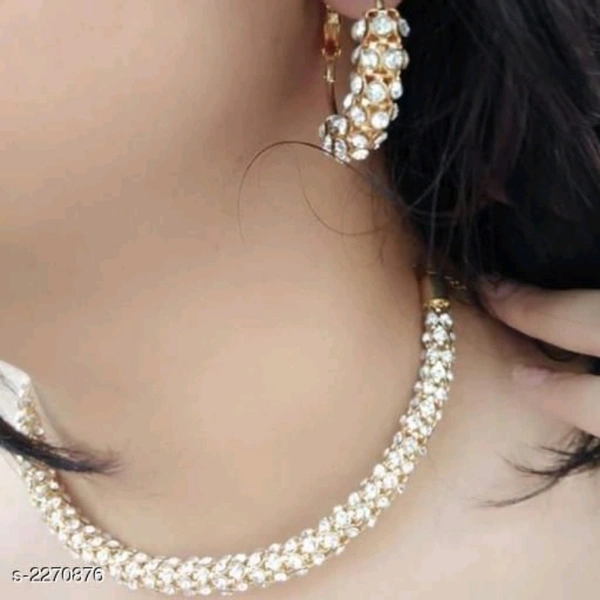 American Diamond Women's Gold Plated American Diamond Jewellery Set - Free Size