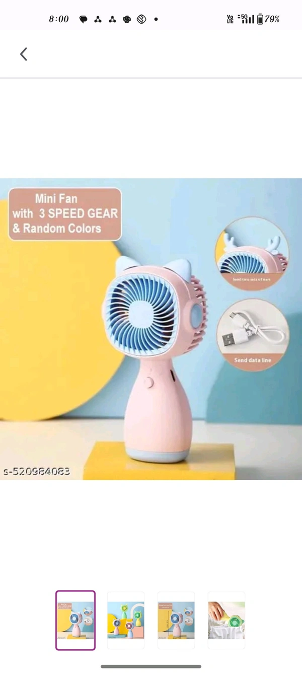 Mini Portable Usb Hand Fan or DC Fan - 3 Speed Modes Hand... - Blue, Free Size