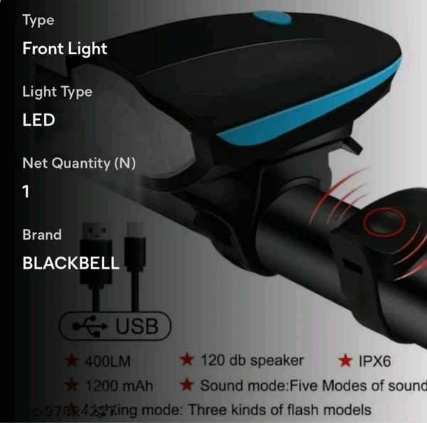 BLACKBELL 2-in-1 USB

Rechargeable Bicycle/Bike Headlight  - Black, Free Size