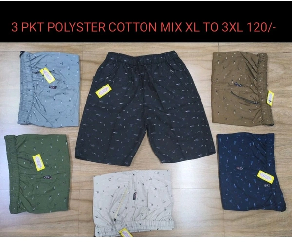 3 PKT PRINT COTTON POLYSTER SHORTS - 3xl
