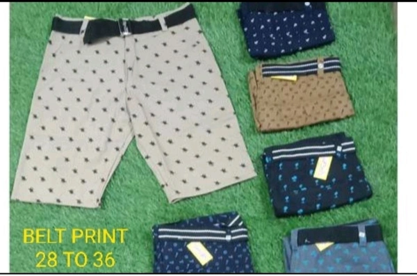 4 PKT PRINTED BELT COTTON SHORTS  - 28