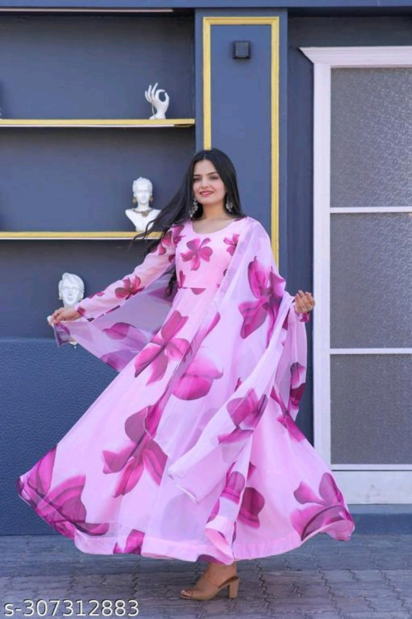 CLASSY WOMEN FLORAL PRINTED  KURTA WITH DUPATTA - S M L XL XXL