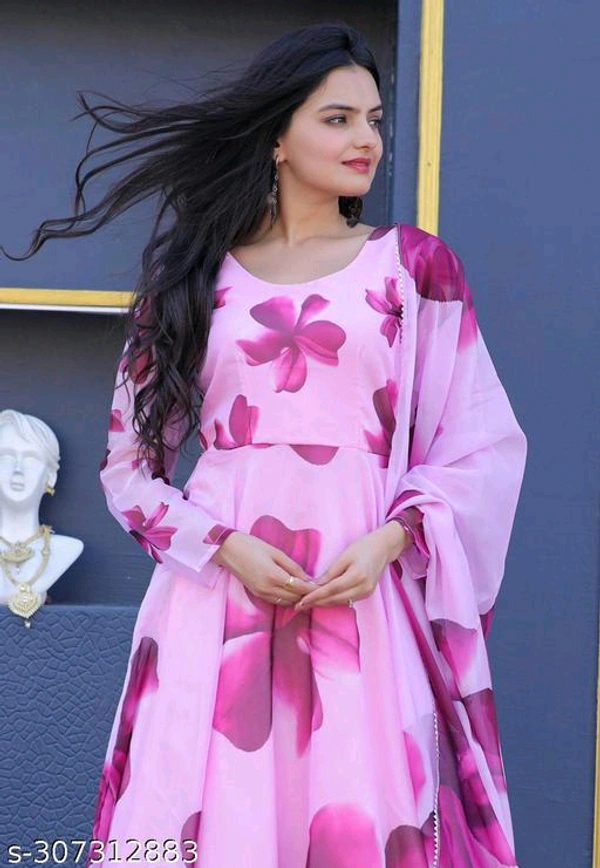 CLASSY WOMEN FLORAL PRINTED  KURTA WITH DUPATTA - S M L XL XXL