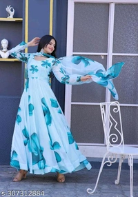 CLASSY WOMEN FLORAL PRINTED  KURTA WITH DUPATTA - S M L XL XXL