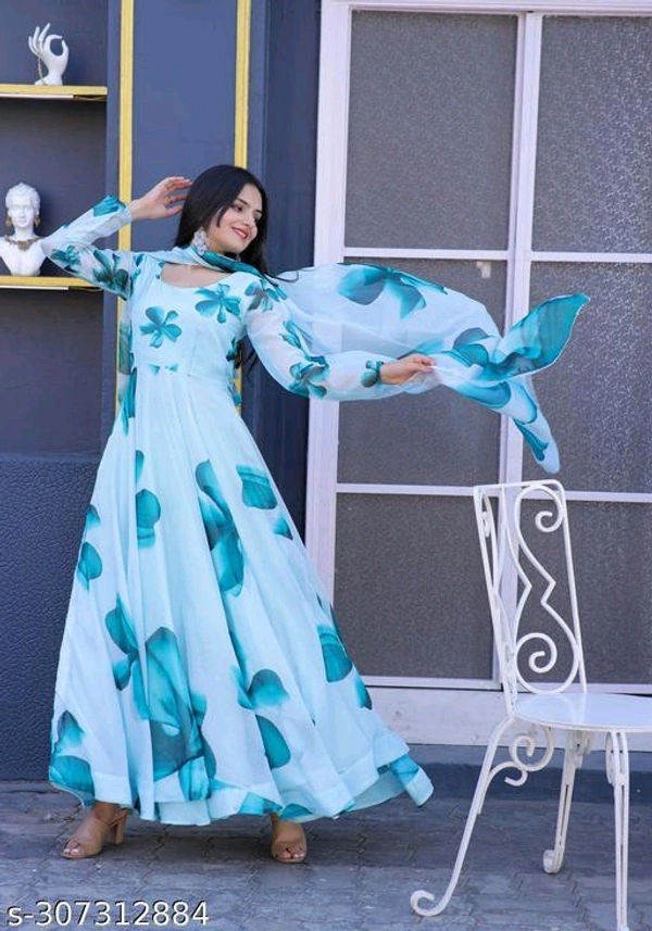 CLASSY WOMEN FLORAL PRINTED  KURTA WITH DUPATTA - S M L XL XXL
