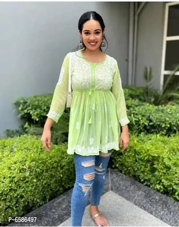Yellow Georgette Chikankari Tops For Women - S M L XL XXL