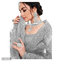 Dharnidhar Chain Embroderied With Stone Work Woman s Flared Semi Stitched Lehenga choli. (Grey)