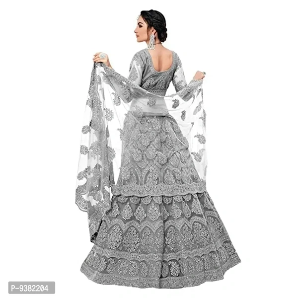 Dharnidhar Chain Embroderied With Stone Work Woman s Flared Semi Stitched Lehenga choli. (Grey)