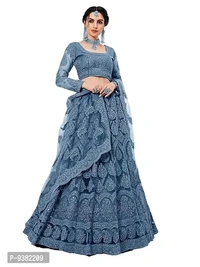 Dharnidhar Chain Embroderied With Stone Work Woman s Flared Semi Stitched Lehenga choli. (Grey)