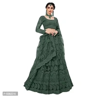 Dharnidhar Chain Embroderied With Stone Work Woman s Flared Semi Stitched Lehenga choli. (Grey)