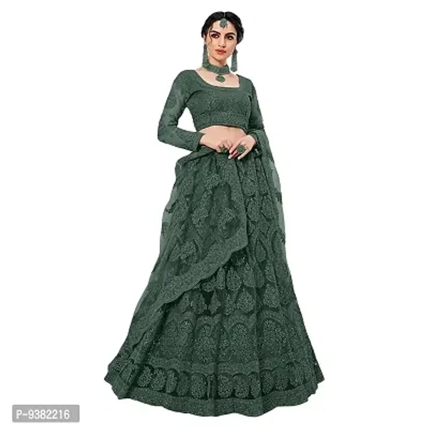 Dharnidhar Chain Embroderied With Stone Work Woman s Flared Semi Stitched Lehenga choli. (Grey)