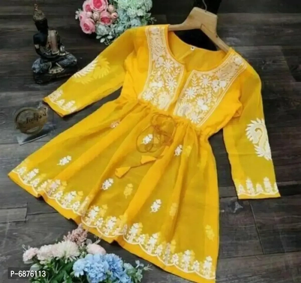 Stylish Fancy Georgette With Embroidery Design Short kurti For Women