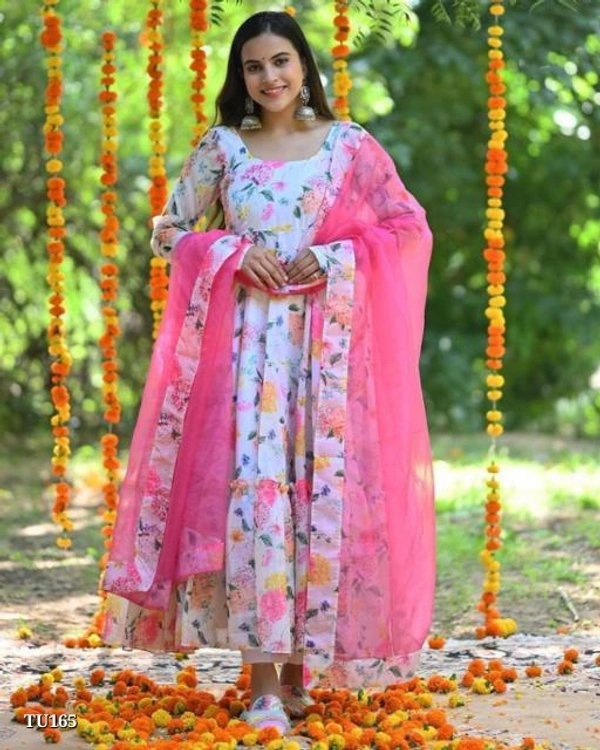 *PINK MARIGOLD FLORAL ANARKALI SUIT*🌸 - Free Size