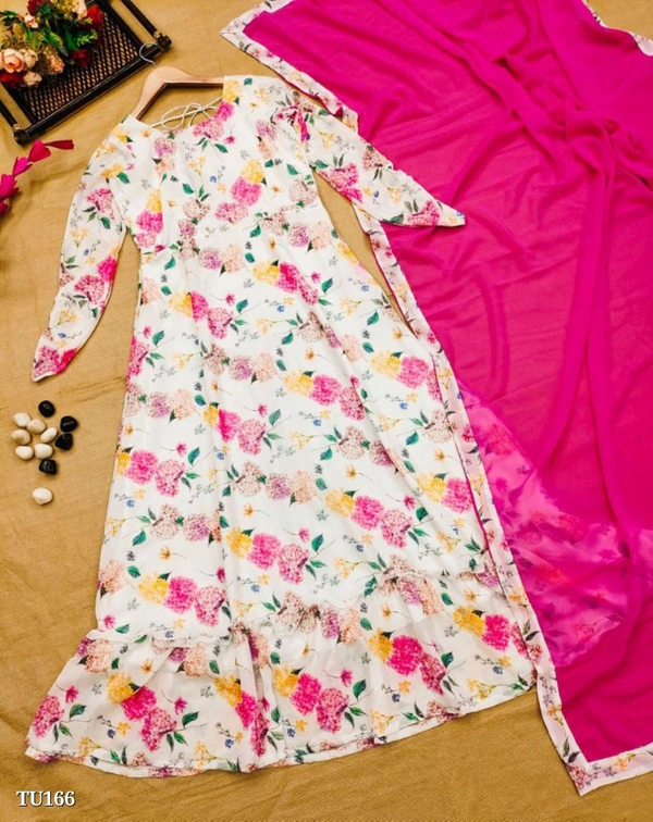 *PINK MARIGOLD FLORAL ANARKALI SUIT*🌸 - Free Size