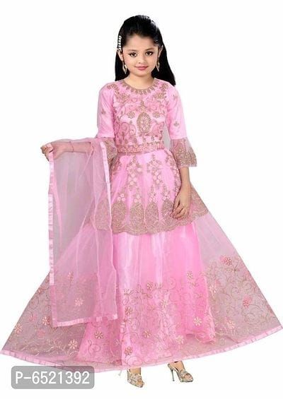 Buy E Ethnic Store Girl's Taffeta Silk Semi-Stitched Embroidered Lehenga  Choli (Suitable To 9-13 Years (9-10 Years, GREEN) at Amazon.in