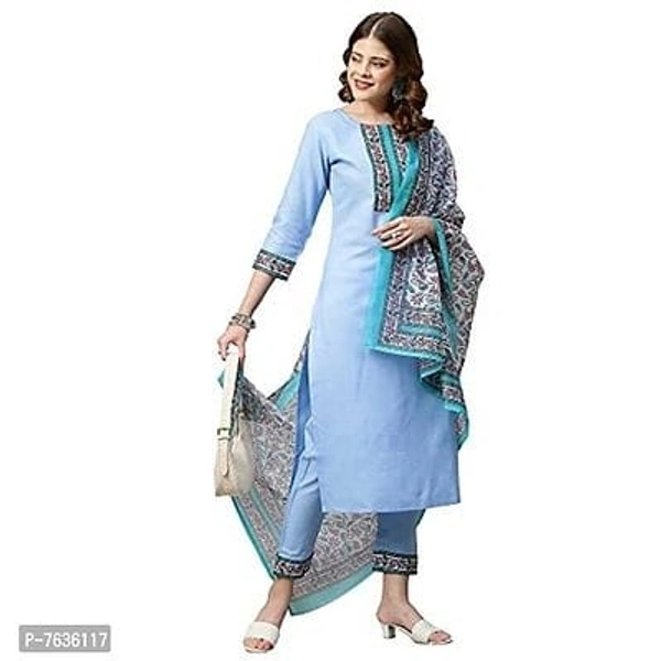 ANNI DESIGNER Women's Polycotton Straight Kurta with Pant Dupatta - L