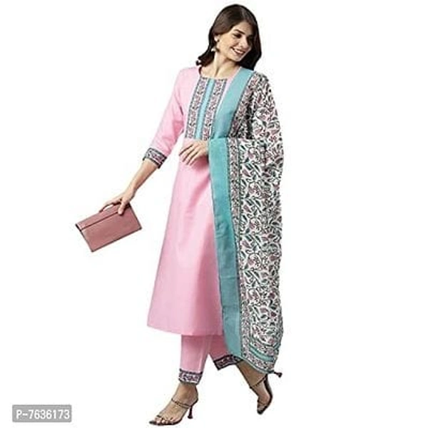 ANNI DESIGNER Women's Polycotton Straight Kurta with Pant Dupatta - M