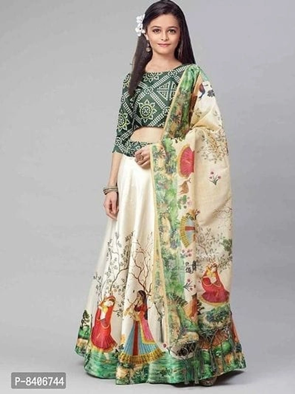 Classy Printed Satin Kids Lehenga Choli With Dupatta Set - 13-14 years
