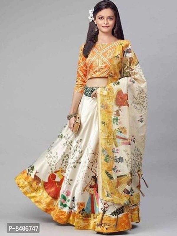 Classy Printed Satin Kids Lehenga Choli With Dupatta Set - 15-16 years