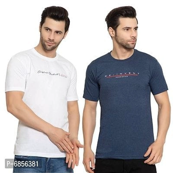 Cotton Blend Regular Fit Printed Half Sleeves Mens T-Shirt Pack Of 2 - L