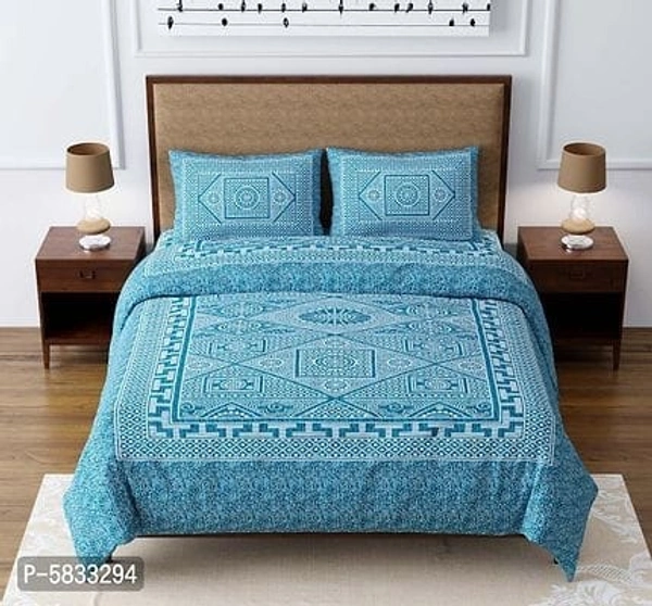 Cotton Blue Jaipuri Printed Bedsheet with 2 Pillow Covers