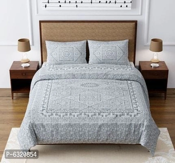 Cotton Grey Jaipuri Printed Bedsheet with 2 Pillow Covers