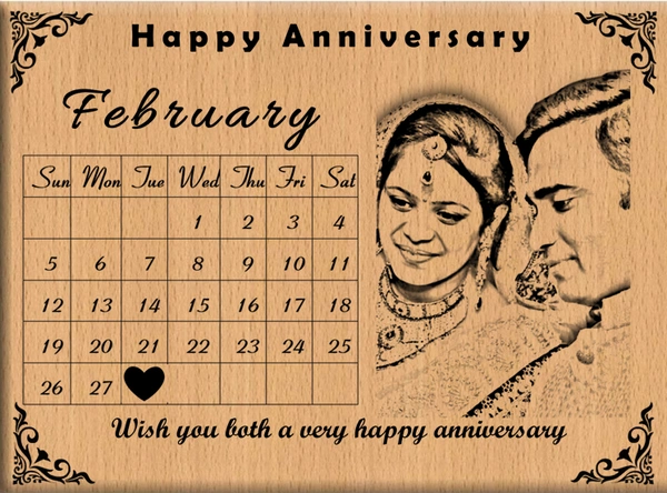 DVMARTÂ®  Anniversary Premium Gift Calender design for your loved ones Customized Wooden Laser Engraved Photo Frame - 8x6 Inch