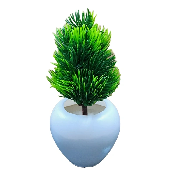 DVMARTÂ® Artifical Mini Green Leaf Plant With White Pot  (17x25 CM)