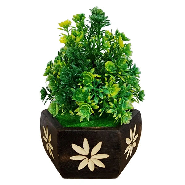 DVMARTÂ® Artificial Flower with Hexagon Wooden Pot (Green)