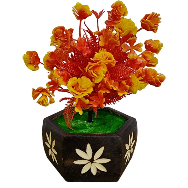 DVMARTÂ® Artificial Flower with Hexagon Wooden Pot (Yellow)