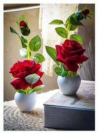 DVMARTÂ® Beautiful Artificial Flower Pots/Faux Plants, Plants with Pot Red Rose Pots Set of 2 Studio Plants for Home Decor, Living Room, Balcony