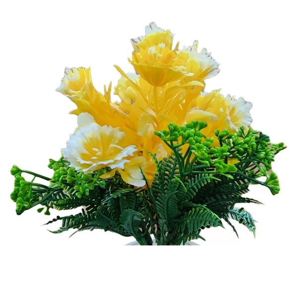 DVMARTÂ®  Decorative  Mini Yellow Flower Green Leaf  With White Pot  (17x25 CM)