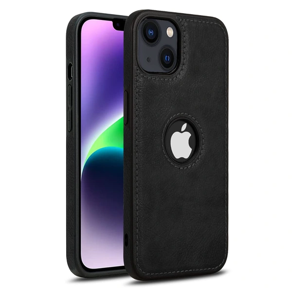 DVTECHÂ® iPhone 14  Premium Leather Back Case Cover (Classic finish Stiched with Excellent Grip) - Black