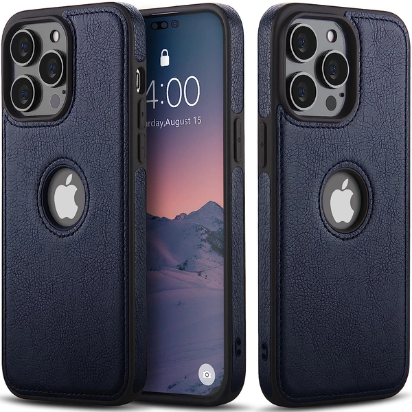 DVTECHÂ® iPhone 14 Pro Max Premium Leather Back Case Cover (Classic finish Stiched with Excellent Grip) - Blue