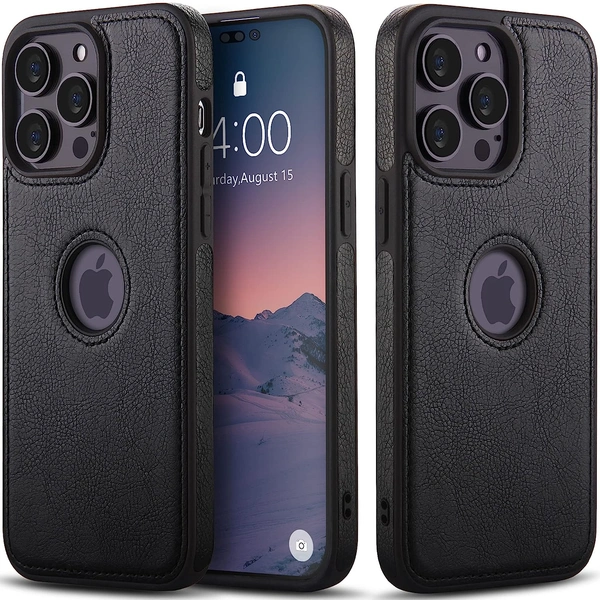 DVTECHÂ® iPhone 14 Pro  Premium Leather Back Case Cover (Classic finish Stiched with Excellent Grip) - Black