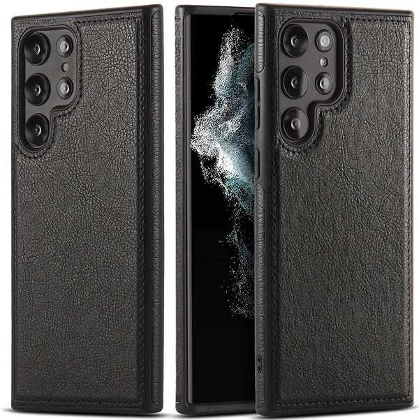 DVTECHÂ® Samsung Galaxy S22  Ultra Premium Leather Back Case Cover (Classic finish Stiched with Excellent Grip) - Black