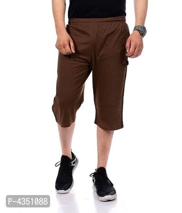 Elegant Brown Polycotton Solid Shorts For Men - XL