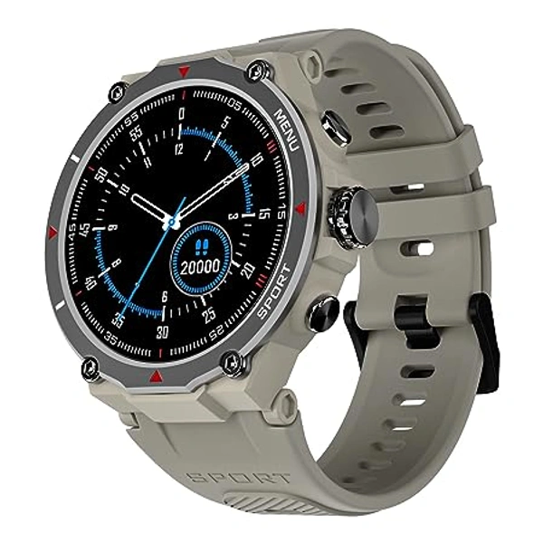 NoiseFit Force Rugged Round Dial Bluetooth Calling Smart Watch with 1.32" HD Screen, Functional Crown, 550 NITS, 7 Days Battery, AI Voice Assistance, 200+ Watch Faces, Heart Rate Tracker- (Jet Black)