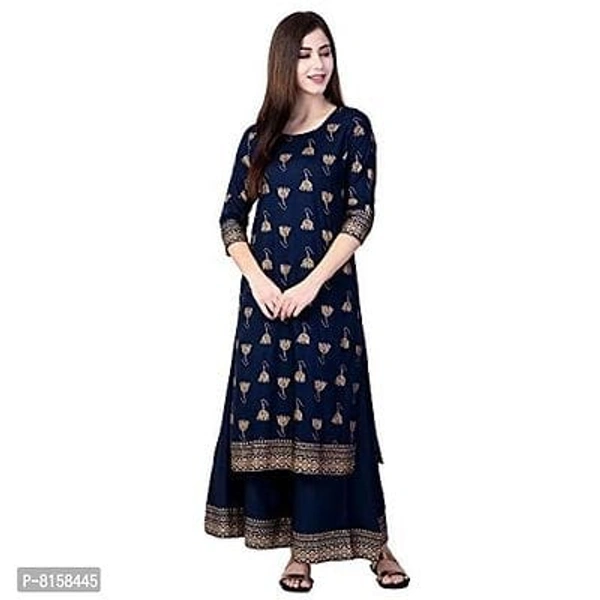 Ortange Womens Rayon Printed Kurta with Palazzo Set - L