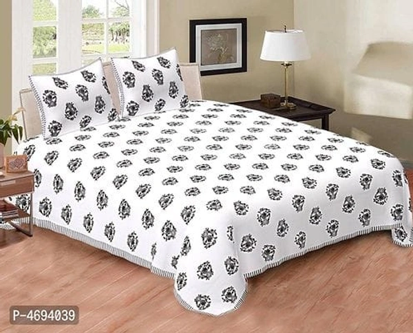 Premium Cotton White Printed  Bedsheet with 02 Pillow Cover