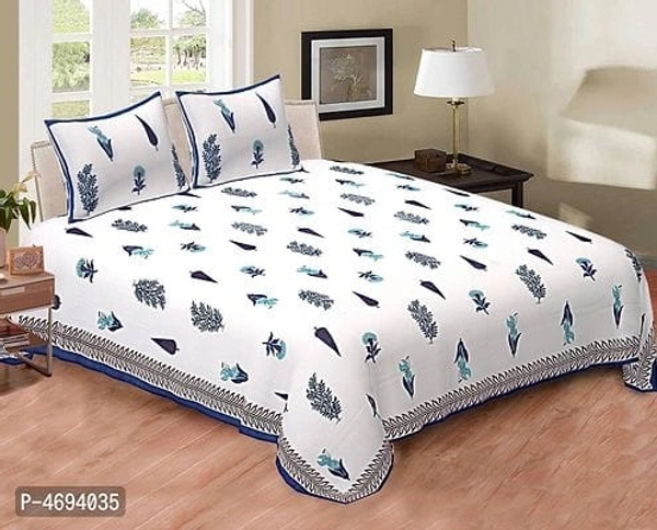 Premium Cotton White Printed  Bedsheet with 02 Pillow Cover