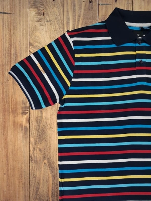 Van Heusen Cotton Multi Color Striped T Shirt for Men - S