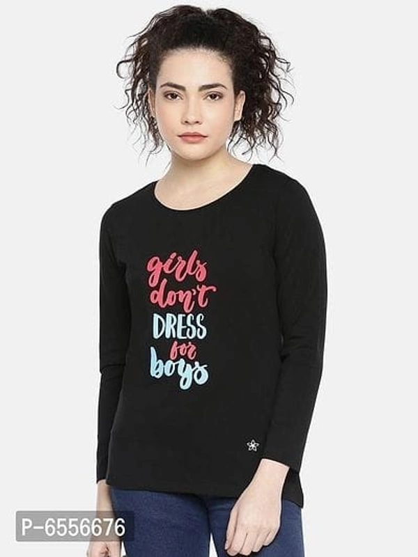 Women Stylish Cotton Printed Round Neck Tees - S